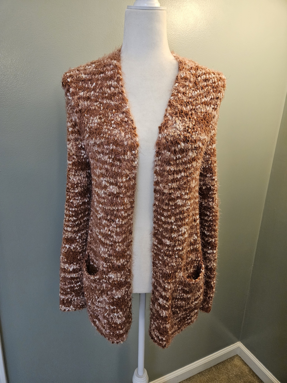 Peyton Primrose Cozy Open-Front Women's Medium Cardigan Sweater - Rust Cream